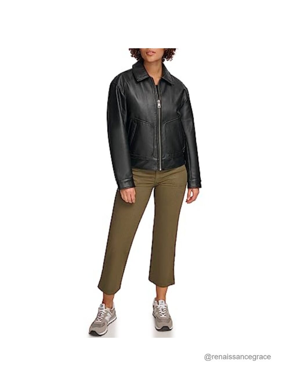 Faux Leather Bomber Jacket Relaxed Fit Zip Front Women's Outerwear